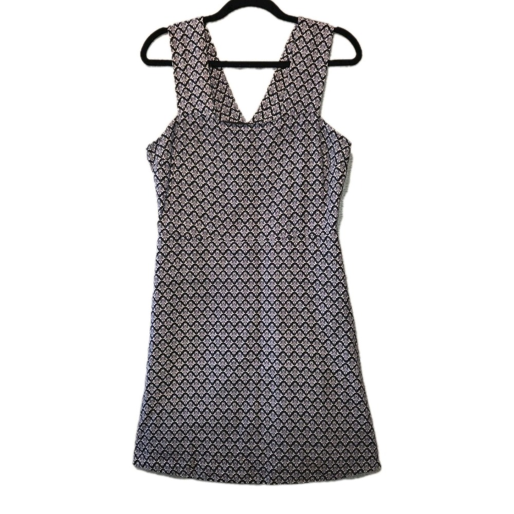 GAP 100% Linen Dress Womens 8 Black White Fit & Flare Sleeveless Pockets Coastal